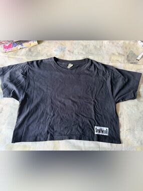 Vintage Women’s Danskin Navy Blue Short Sleeve Cotton Crop Tee OS
